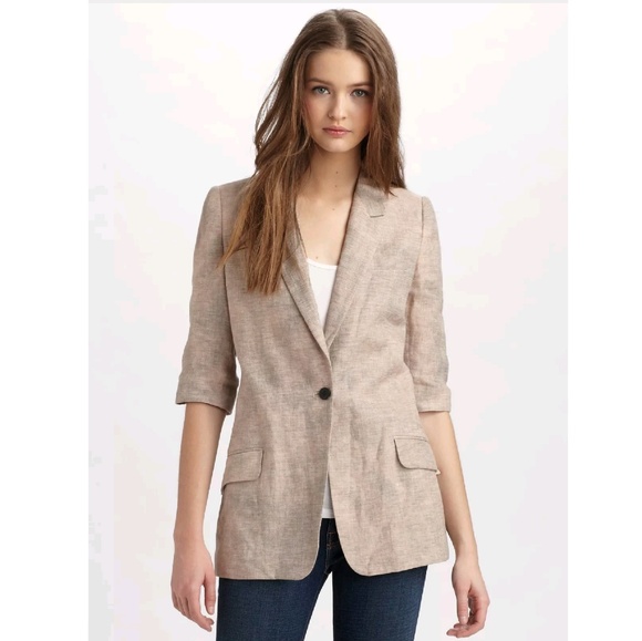 Elizabeth and James Jackets & Blazers - Elizabeth & James Natural Distressed Linen Blazer